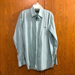 Men’s green, blue, & white, long sleeve button up, collar shirt. Size M.